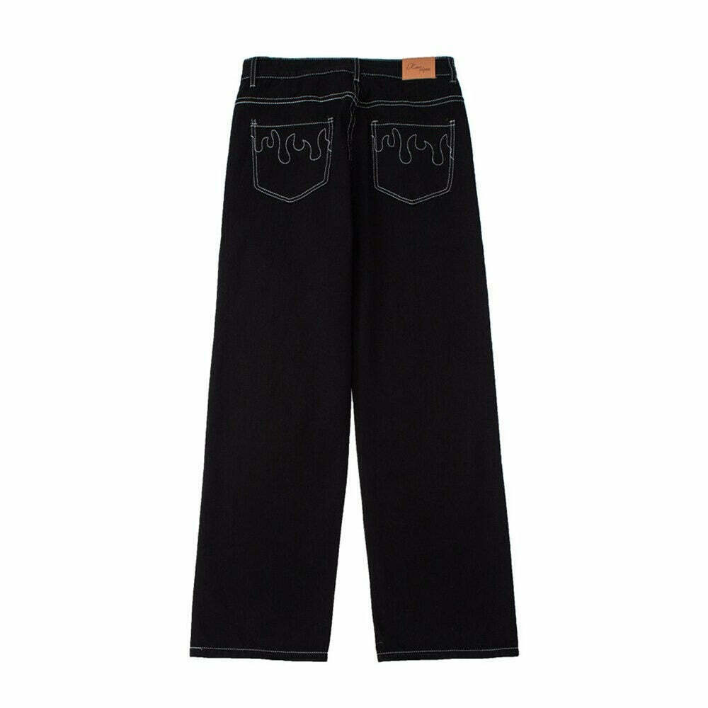 Flame Stitch Jeans: Y2K Fashion Statement with Coquette Aesthetic and Grunge Style