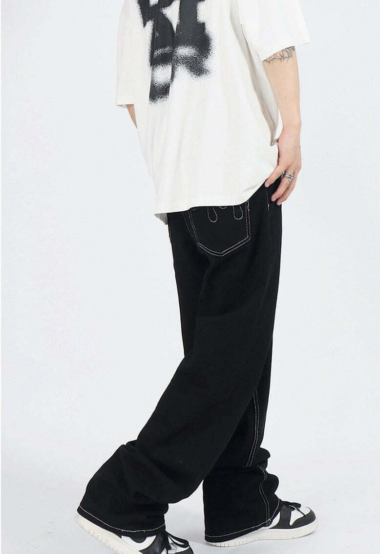 Flame Stitch Jeans: Y2K Fashion Statement with Coquette Aesthetic and Grunge Style