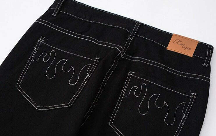 Flame Stitch Jeans: Y2K Fashion Statement with Coquette Aesthetic and Grunge Style