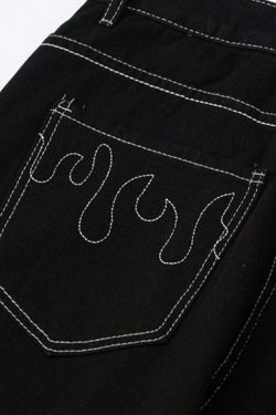 Flame Stitch Jeans: Y2K Fashion Statement with Coquette Aesthetic and Grunge Style