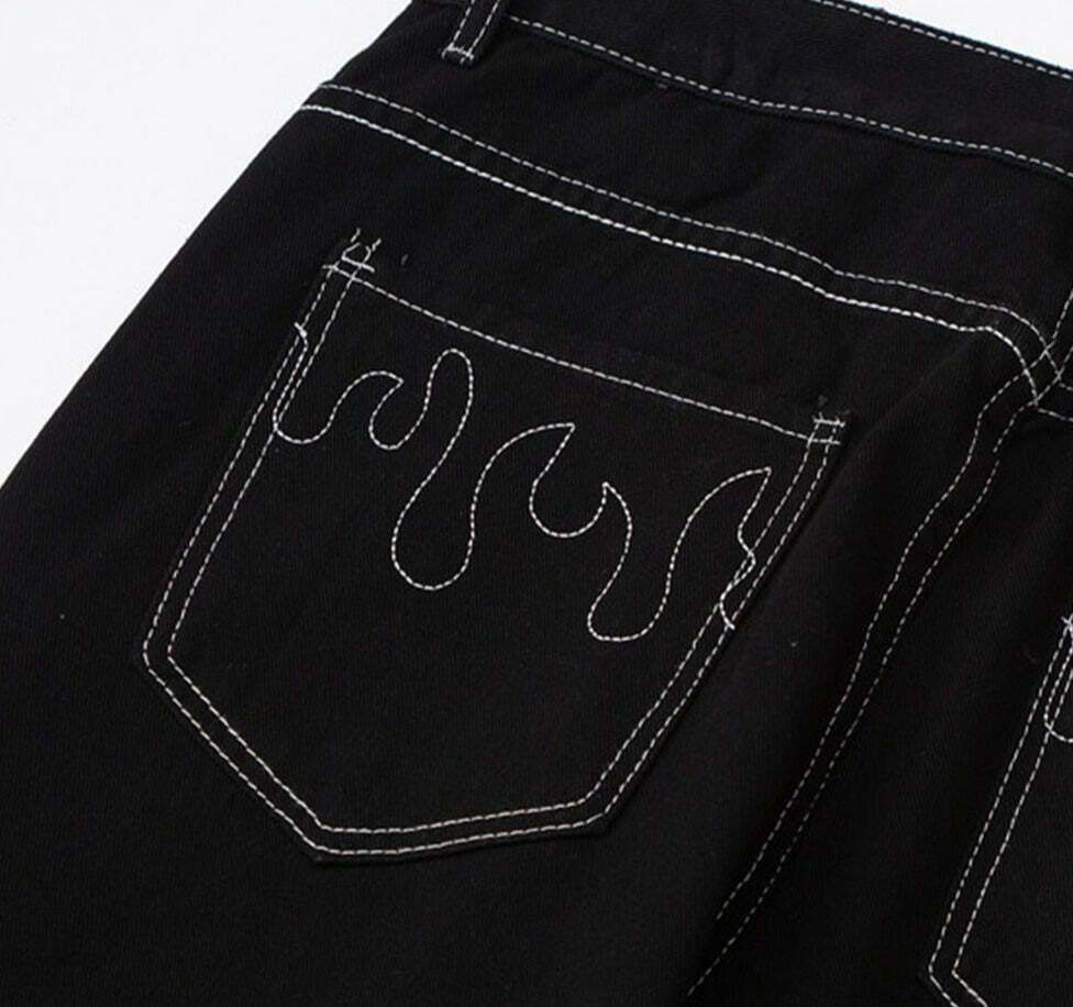 Flame Stitch Jeans: Y2K Fashion Statement with Coquette Aesthetic and Grunge Style