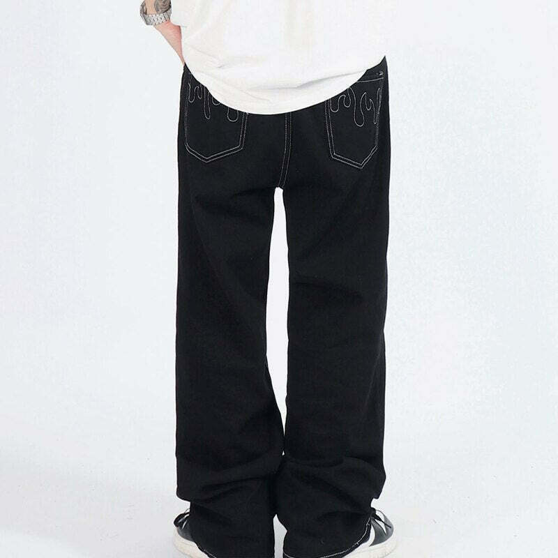 Flame Stitch Jeans: Y2K Fashion Statement with Coquette Aesthetic and Grunge Style