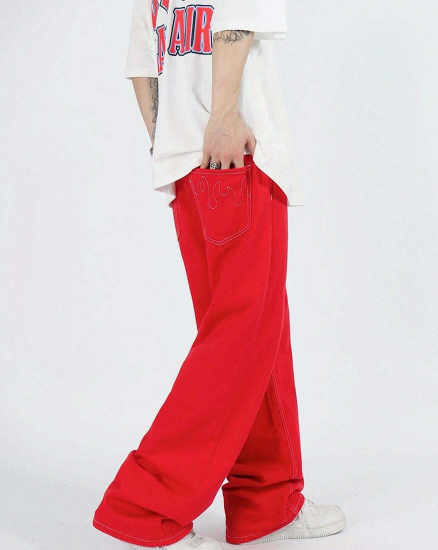 Flame Stitch Jeans: Y2K Fashion Statement with Coquette Aesthetic and Grunge Style