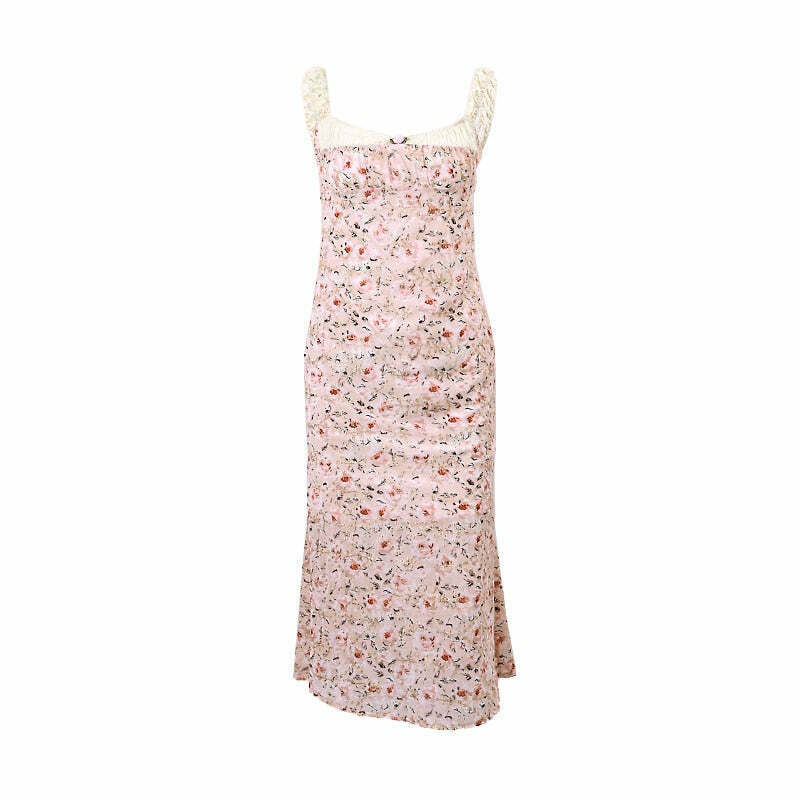 Flamingo Pink Floral Elegance Y2K Dress - Coquette Aesthetic for Women's Fashion