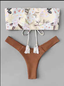 Floral Bandeau Lace-up Bikini Set - Y2K Fashion Swimwear with Coquette & Grunge Aesthetic