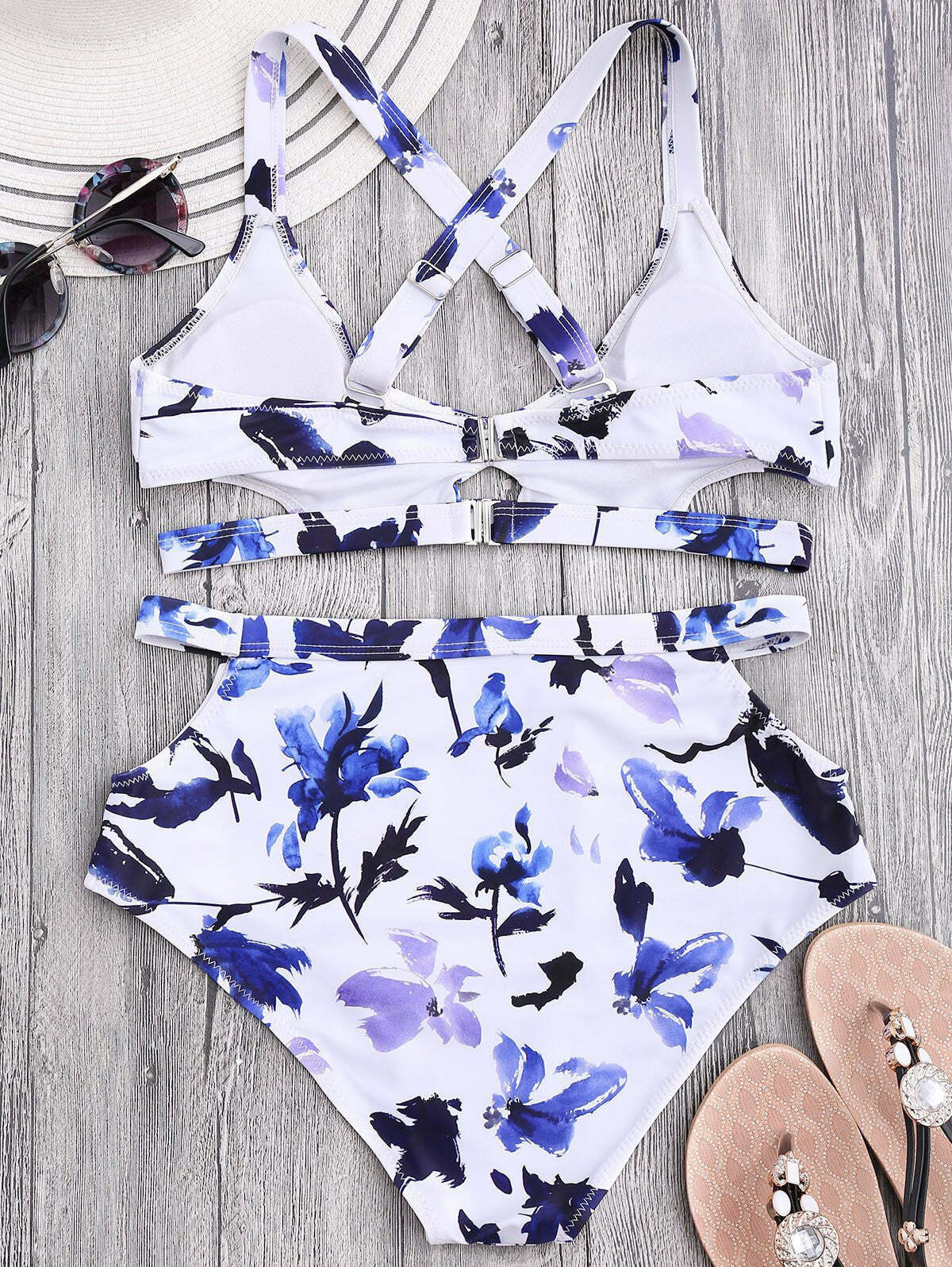 Floral Cut Out Bandage High Waist Bikini - Y2K Fashion Swimwear for Women