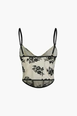 Floral Embroidered V-neck Corset Top - Y2K Fashion Aesthetic with Coquette Style and Grunge Vibes