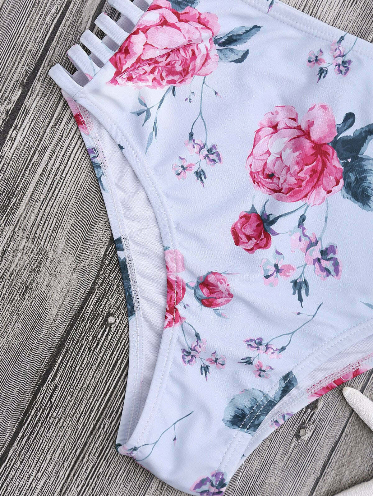 Floral Ladder Cut Ruched High Cut Bikini - Y2K Fashion Swimwear for Women