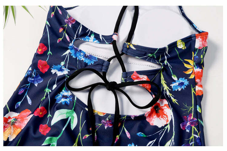 Floral Leaf Criss Cross Swimsuit - Y2K Fashion Aesthetic for Women