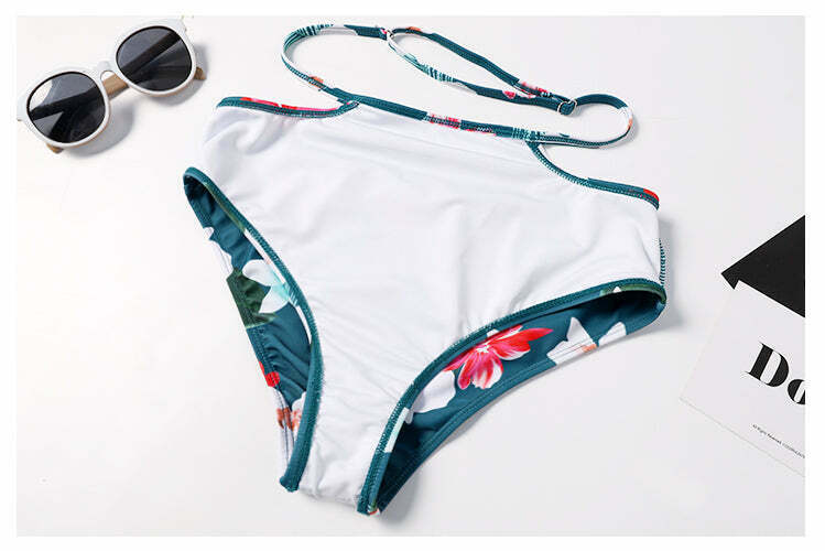 Floral Leaf Print Off-The-Shoulder Bikini Set for Y2K Fashion Enthusiasts