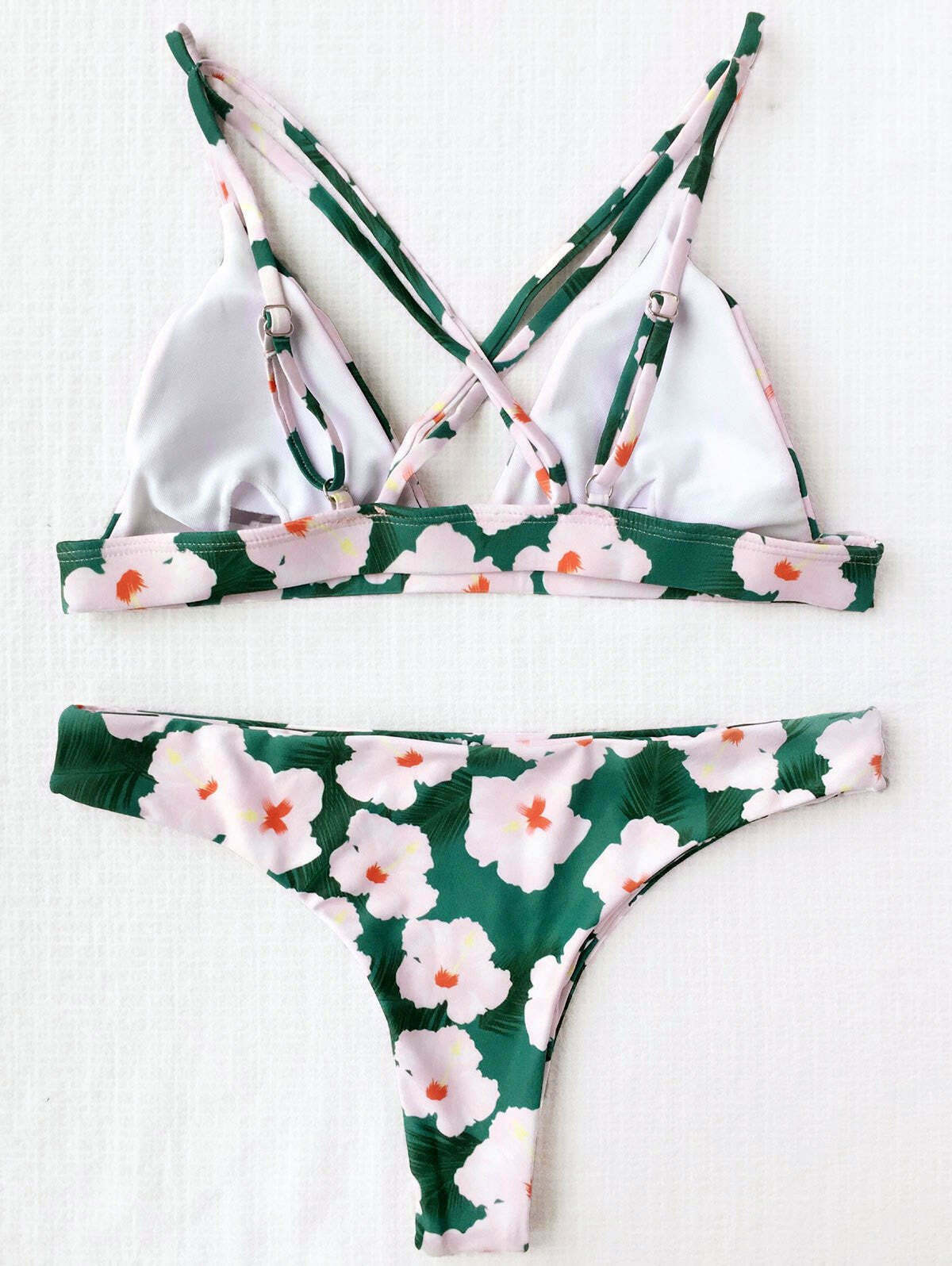 Floral Padded Cross Back Bikini for Y2K Fashion Enthusiasts