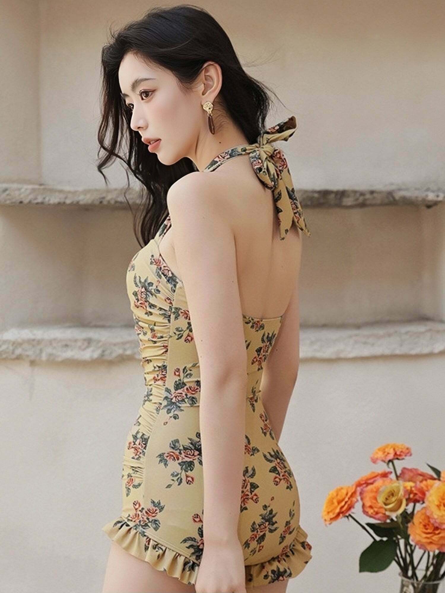Floral Print Bikini Swimsuit Set with Matching Beach Skirt - Y2K Fashion Aesthetic