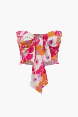 Floral Print Knot Tube Top & Frill Maxi Skirt Set - Y2K Coquette