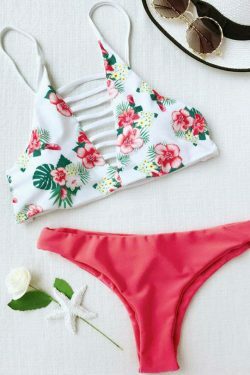 Floral Print Lattice Strappy Bikini Set - Y2K Fashion Swimwear with Coquette & Grunge Aesthetic