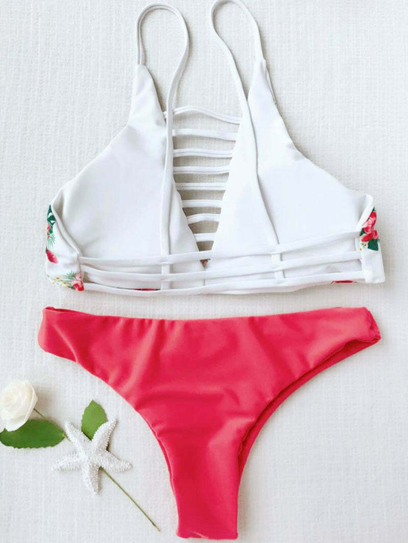 Floral Print Lattice Strappy Bikini Set - Y2K Fashion Swimwear with Coquette & Grunge Aesthetic