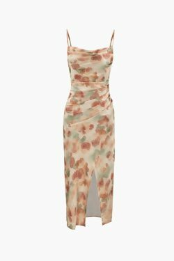Floral Print Satin Wrap Midi Dress - Y2K Fashion Coquette Aesthetic Grunge Style