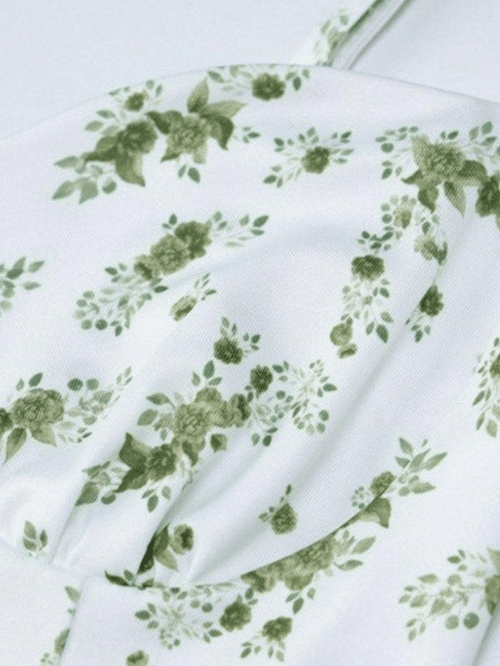 Floral Print Y2K Mini Dress in Green - Coquette Aesthetic for Women's Fashion