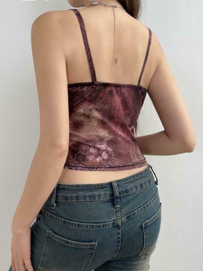 Floral Printed Crop Camisole: Y2K Fashion Aesthetic Top for Women - Coquette & Grunge Style