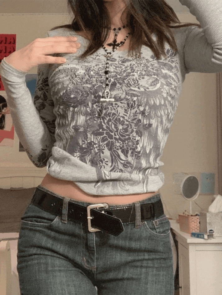 Floral Rhinestone Crop Top: Y2K Aesthetic Fashion with Coquette Style and Grunge Vibes