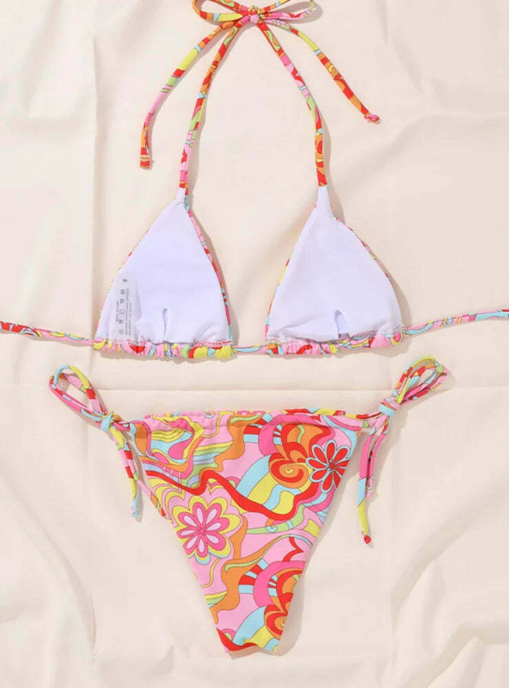 Floral Sexy Straps Bikini - Y2K Fashion Swimwear for Women - Coquette Aesthetic Beachwear