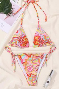 Floral Sexy Straps Bikini - Y2K Fashion Swimwear for Women - Coquette Aesthetic Beachwear