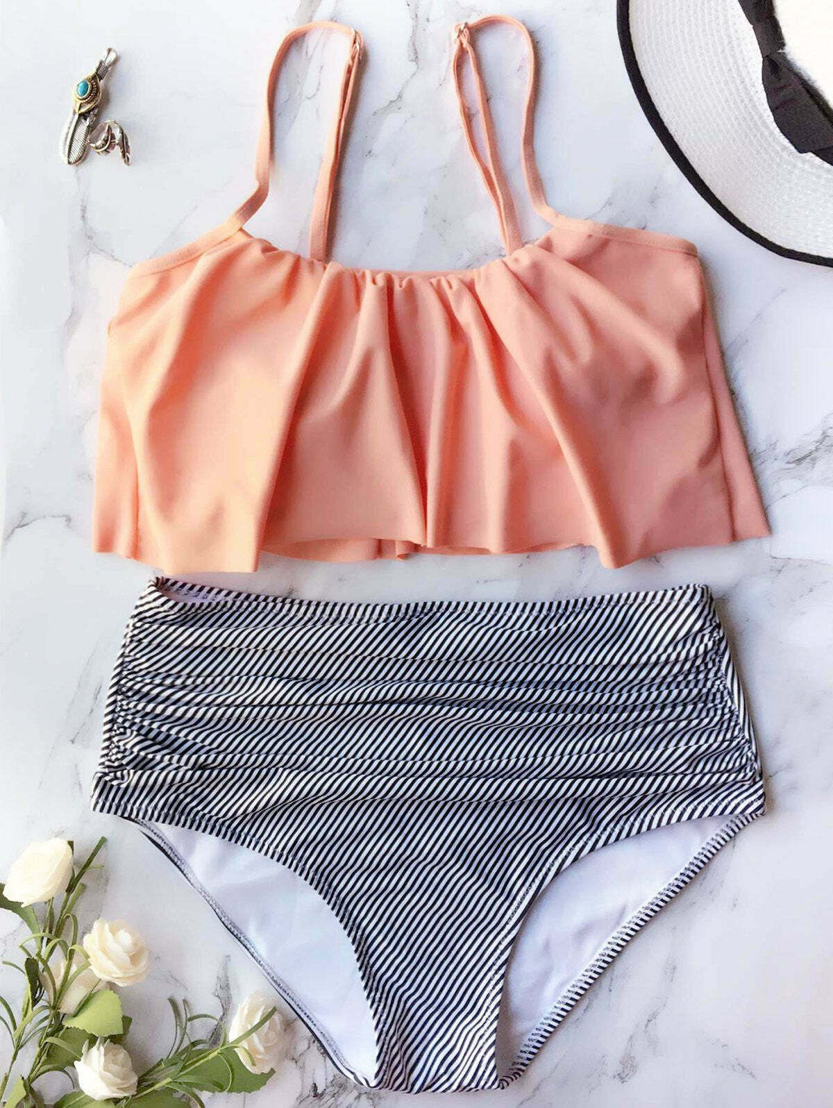 Flounced High Waisted Bikini Set: Y2K Fashion Enthusiasts' Coquette Aesthetic & Grunge Style