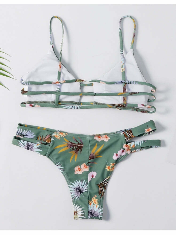 Flower Cutout Denim Cami Bikini Set - Y2K Fashion Swimwear with Coquette & Grunge Aesthetic