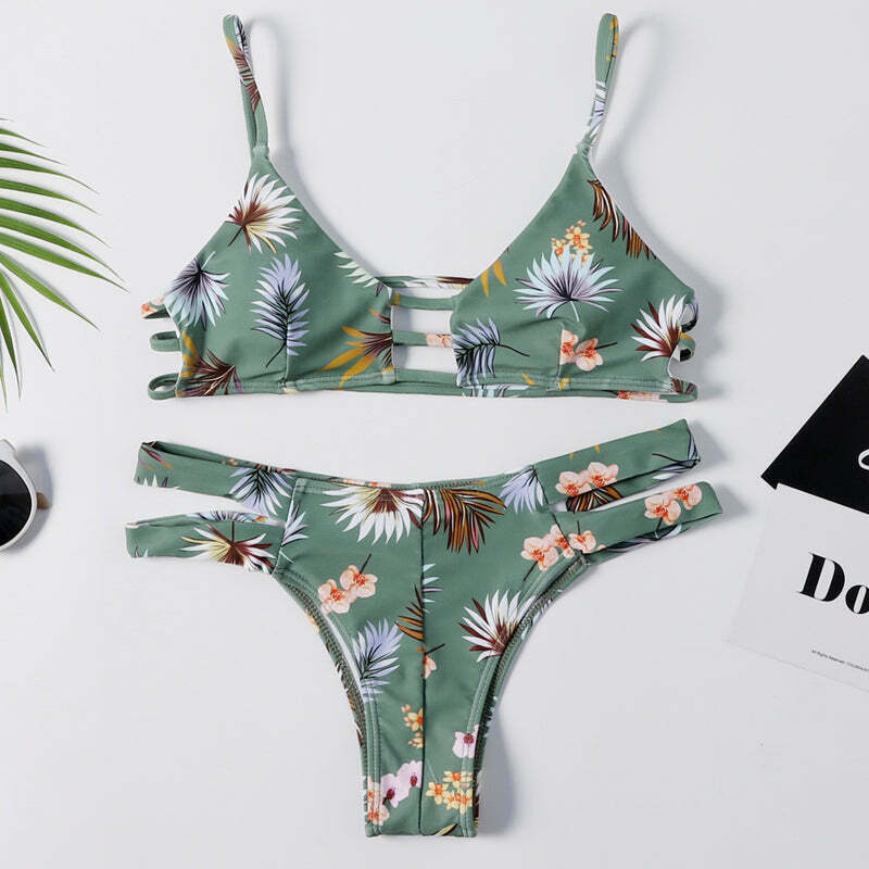 Flower Cutout Denim Cami Bikini Set - Y2K Fashion Swimwear with Coquette & Grunge Aesthetic