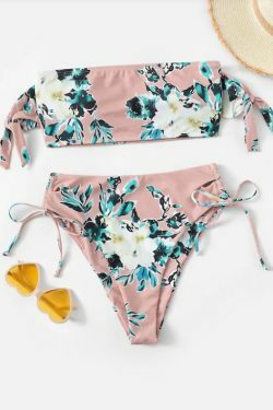 Flower Print Tie Shoulder High Cut Bikini - Y2K Fashion Swimwear for Women