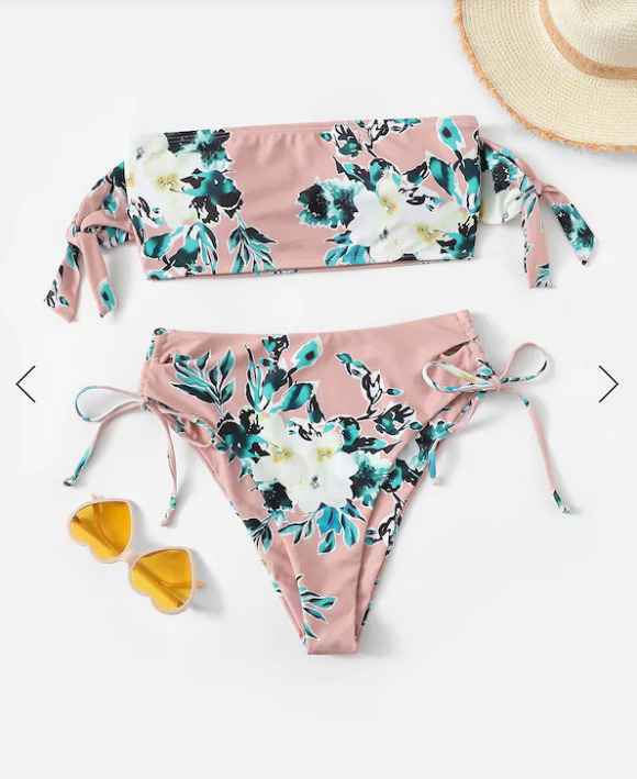 Flower Print Tie Shoulder High Cut Bikini - Y2K Fashion Swimwear for Women