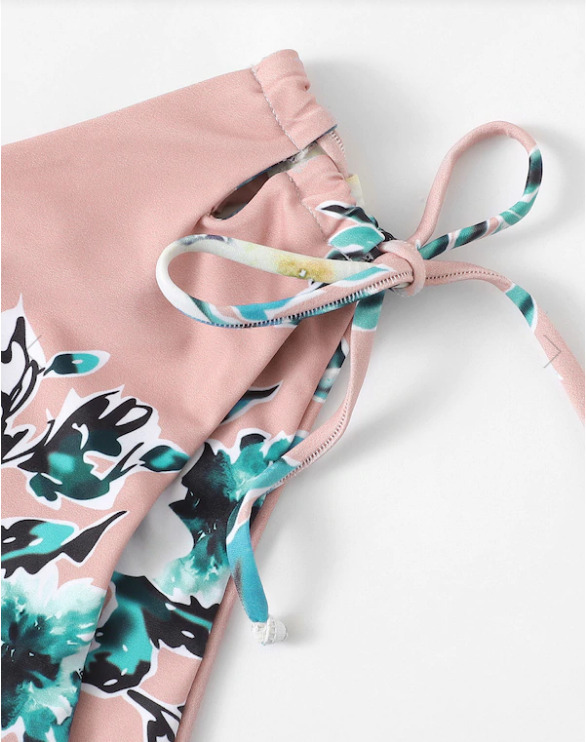 Flower Print Tie Shoulder High Cut Bikini - Y2K Fashion Swimwear for Women