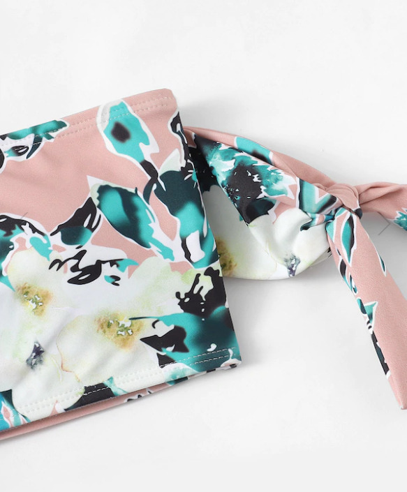 Flower Print Tie Shoulder High Cut Bikini - Y2K Fashion Swimwear for Women