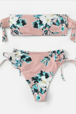 Flower Print Tie Shoulder High Cut Bikini - Y2K Fashion Swimwear for Women