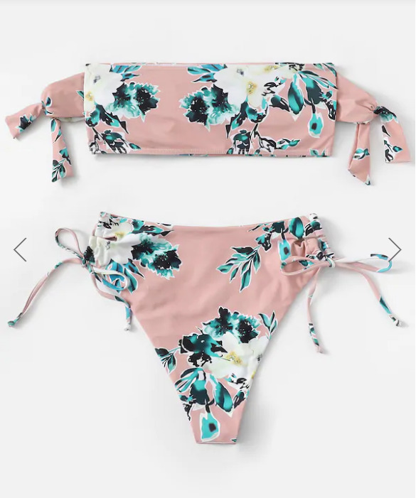 Flower Print Tie Shoulder High Cut Bikini - Y2K Fashion Swimwear for Women