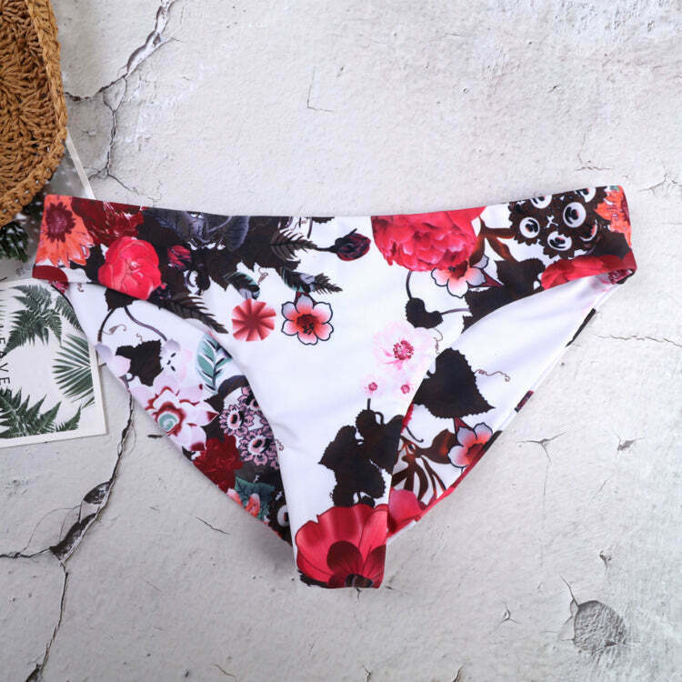Flower Print Tied Shoulder Bikini for Y2K Fashion Enthusiasts - Coquette Aesthetic Swimwear