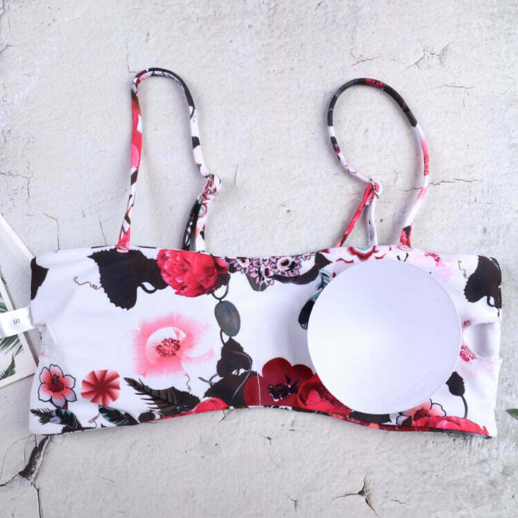 Flower Print Tied Shoulder Bikini for Y2K Fashion Enthusiasts - Coquette Aesthetic Swimwear