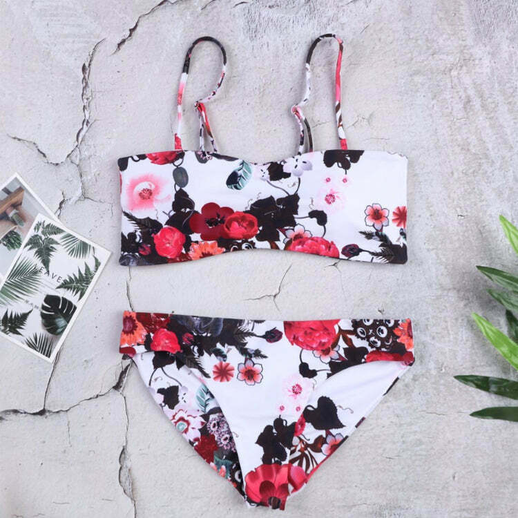 Flower Print Tied Shoulder Bikini for Y2K Fashion Enthusiasts - Coquette Aesthetic Swimwear
