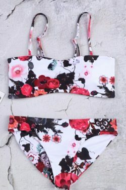 Flower Print Tied Shoulder Bikini for Y2K Fashion Enthusiasts - Coquette Aesthetic Swimwear