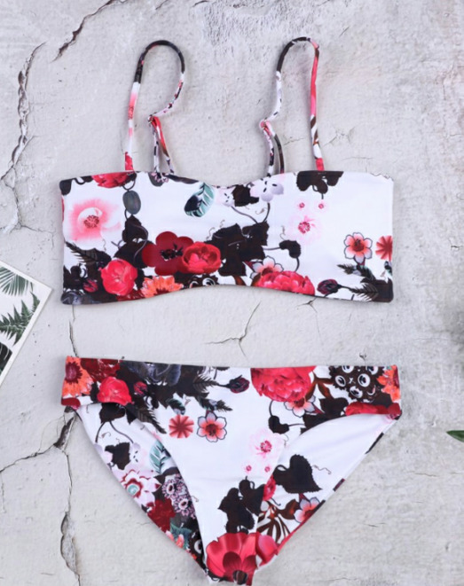 Flower Print Tied Shoulder Bikini for Y2K Fashion Enthusiasts - Coquette Aesthetic Swimwear