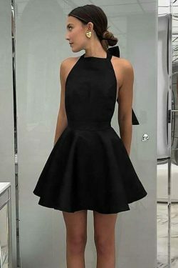 French Black Sleeveless Halter Dress - Elegant Y2K Fashion for Women with a Coquette Aesthetic