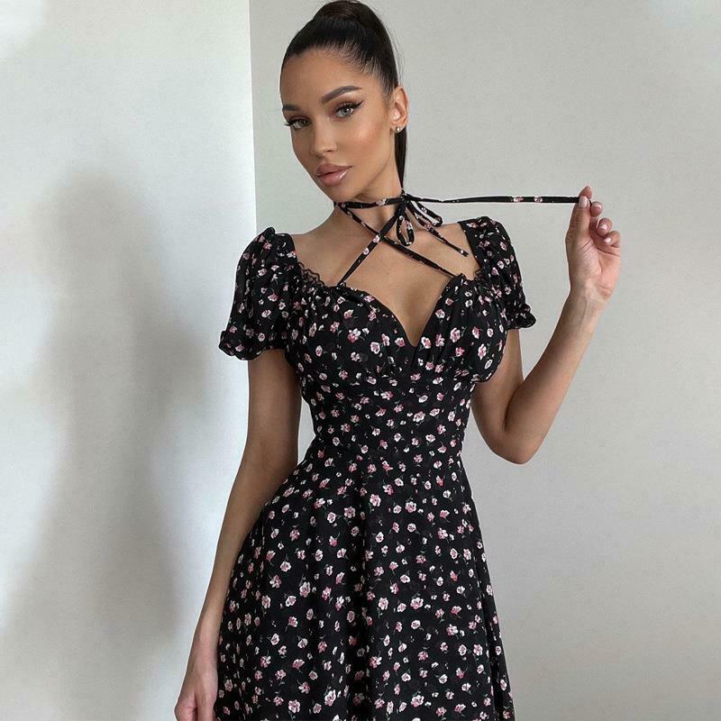 French Design Floral Backless Dress - Y2K Fashion Statement with Coquette Aesthetic & Grunge Style