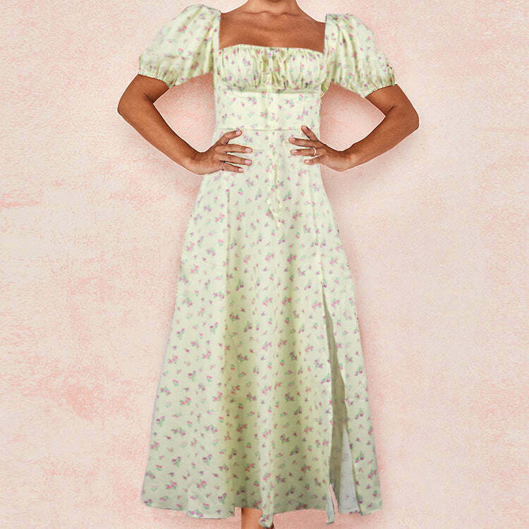 French Floral Backless Midi Dress - Coquette Aesthetic for Women - Y2K Fashion Statement