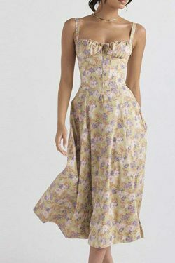French Floral Backless Midi Dress - Coquette Aesthetic for Women - Y2K Fashion Statement