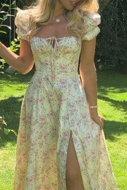 French Floral Backless Midi Dress - Coquette Aesthetic for Women - Y2K Fashion Statement