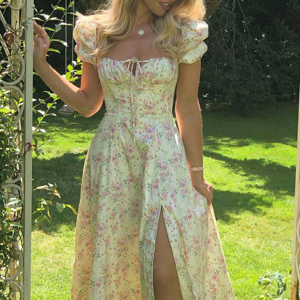 French Floral Backless Midi Dress - Coquette Aesthetic for Women - Y2K Fashion Statement