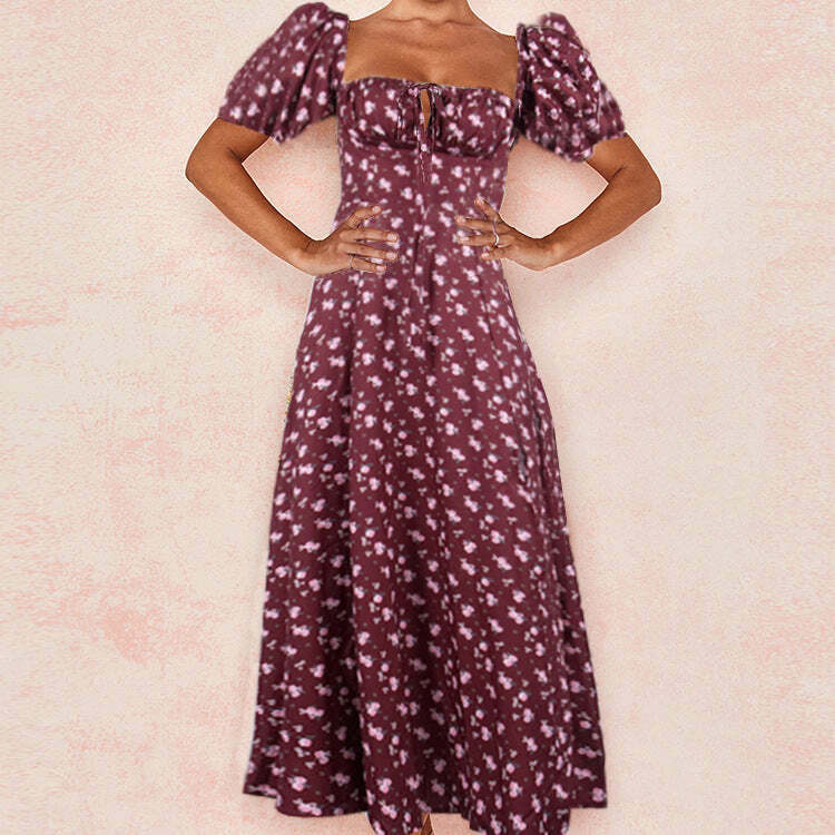 French Floral Backless Midi Dress - Coquette Aesthetic for Women - Y2K Fashion Statement