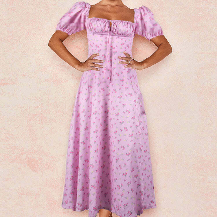 French Floral Backless Midi Dress - Coquette Aesthetic for Women - Y2K Fashion Statement