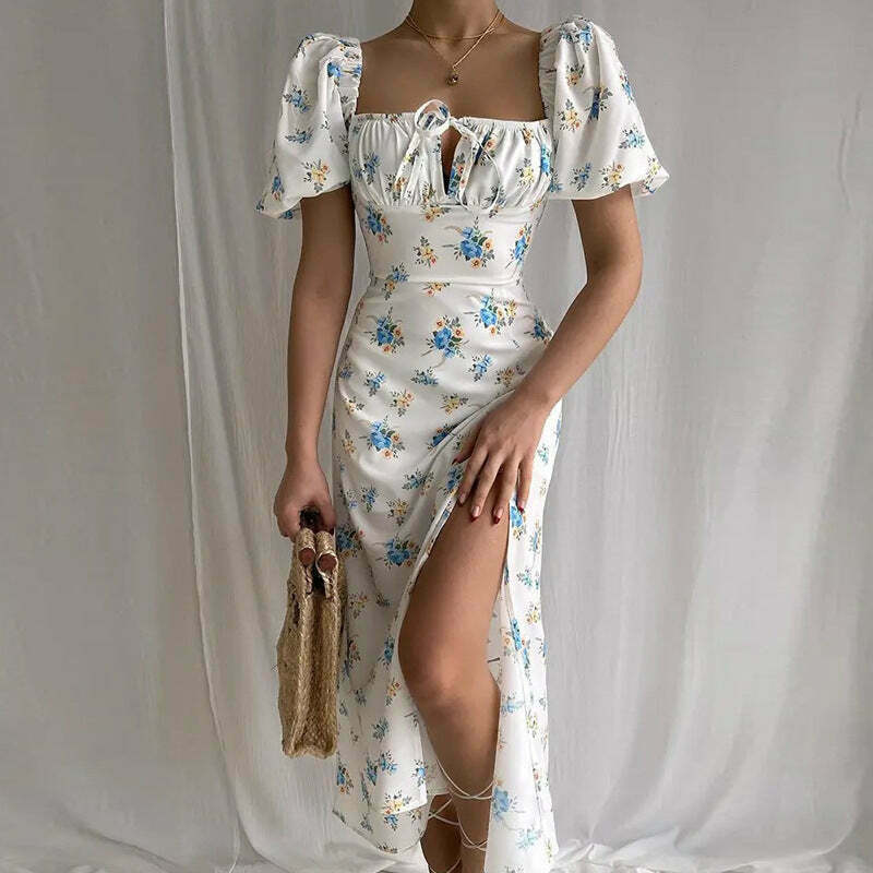 French Floral Backless Midi Dress - Coquette Aesthetic for Women - Y2K Fashion Statement