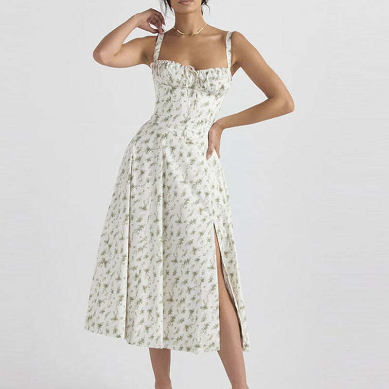 French Floral Backless Midi Dress - Coquette Aesthetic for Women - Y2K Fashion Statement