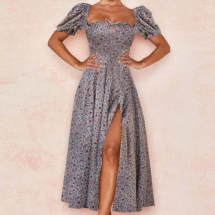 French Floral Backless Midi Dress - Coquette Aesthetic for Women - Y2K Fashion Statement